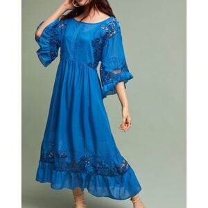 Anthropologie Akemi + Kin Blue Meadow Flutter Midi Dress Size XS